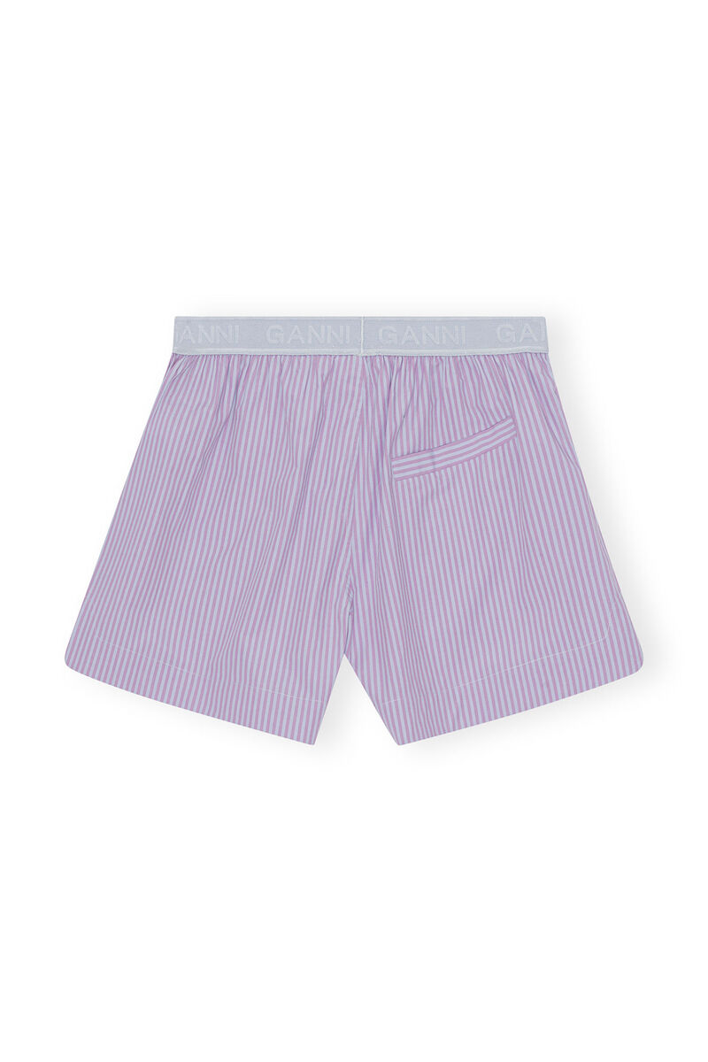Stripe Cotton Elastic Shorts, Cotton, in colour Forever Blue - 2 - GANNI