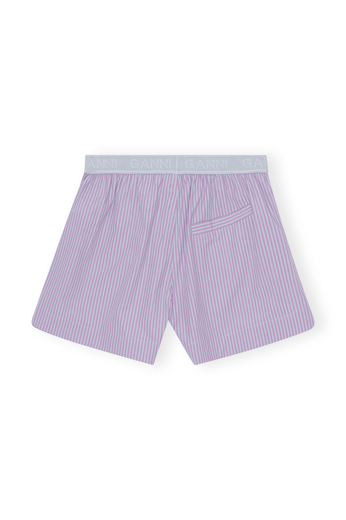 Stripe Cotton Elastic Shorts, Cotton, in colour Forever Blue - 2 - GANNI