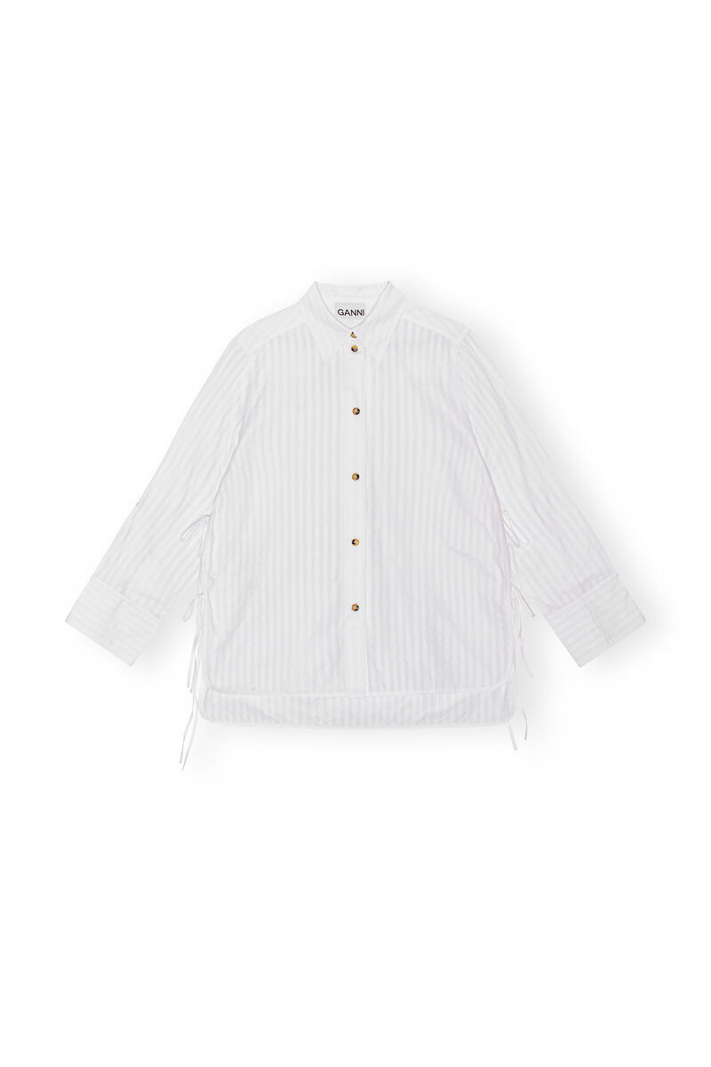 White Tonal Stripe Oversized Shirt, Cotton, in colour Bright White - 1 - GANNI