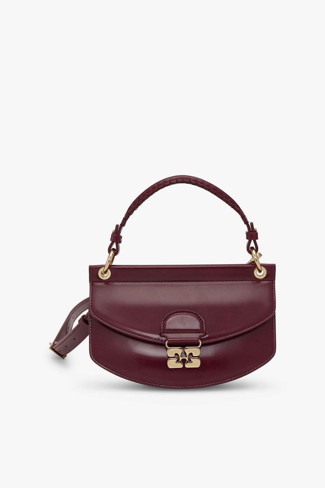 Burgundy Mini Top Handle Apo-G Bag, Polyurethane, in colour Tawny Port - 1 - GANNI