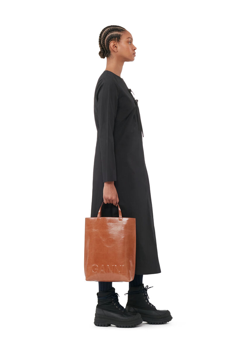 Brown Medium Banner Tote Bag, Polyester, in colour Caramel Café - 2 - GANNI