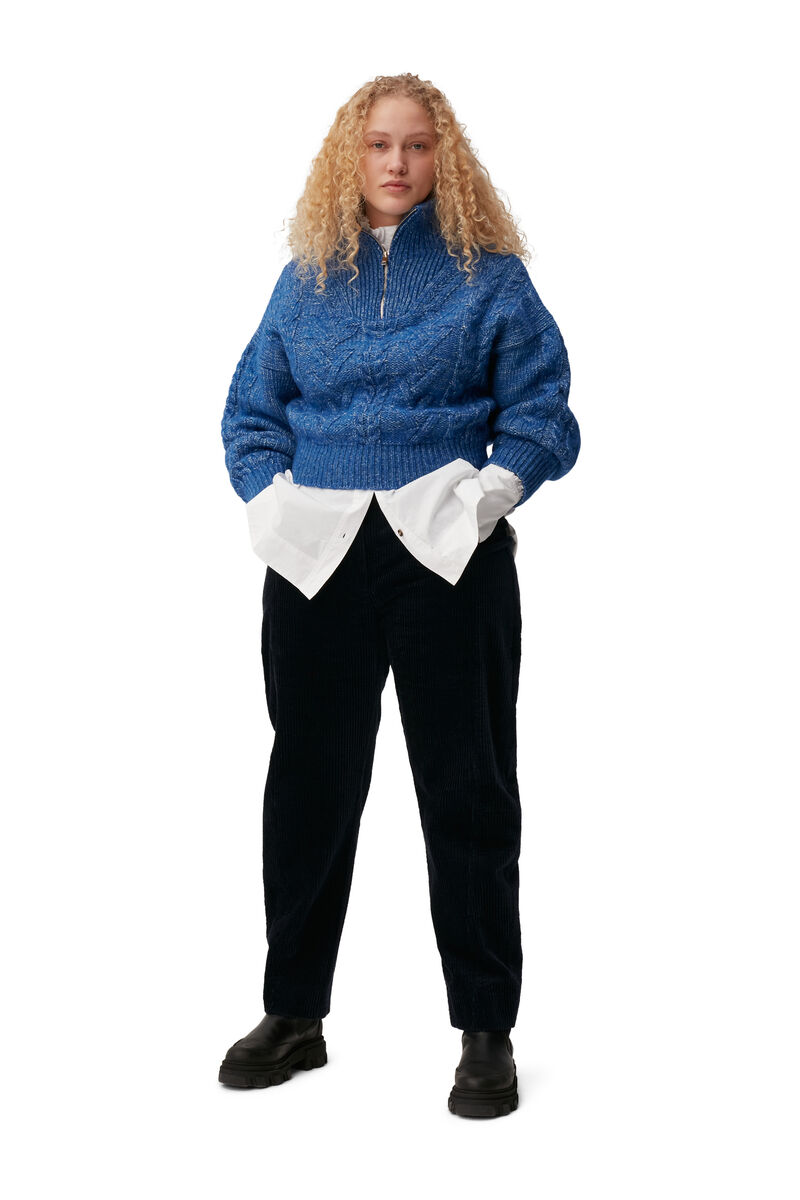 Chunky Cable Sweater, Alpaca, in colour Nautical Blue - 1 - GANNI