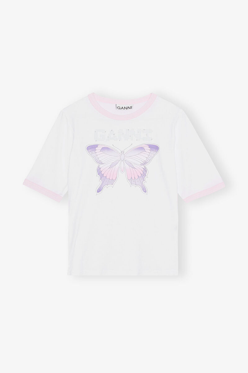 Fitted Butterfly T-shirt, Elastane, in colour Bright White - 3 - GANNI