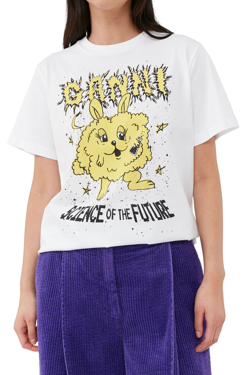 Yellow Relaxed Bunny T-shirt, Cotton, in colour Bright White - 4 - GANNI