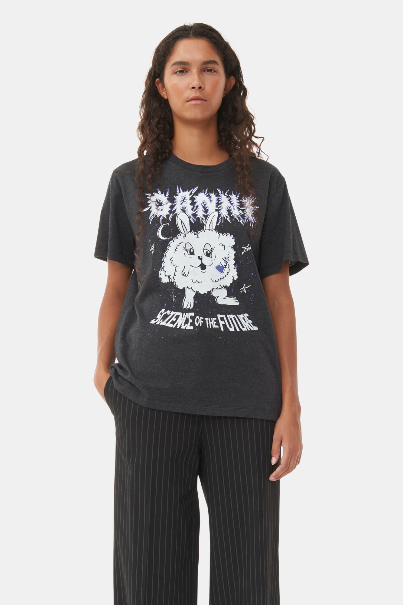 Light Purple Bunny Relaxed T-shirt, Cotton, in colour Phantom - 1 - GANNI