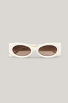 Biodegradable Acetate Oval Sunglasses, Biodegradable Acetate, in colour Egret - 1 - GANNI