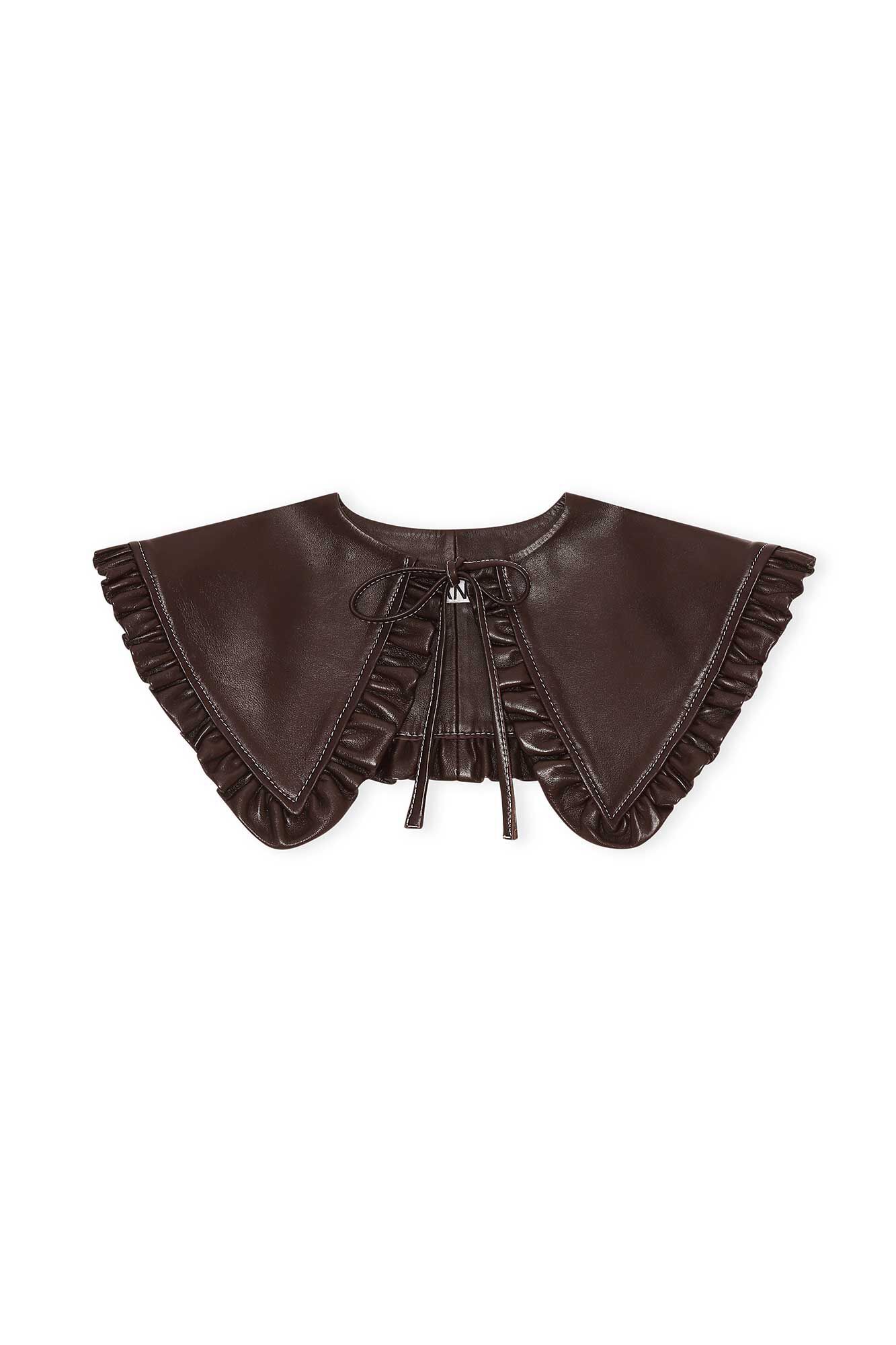 Leather Detachable Collar, Leather, in colour Mole - 1 - GANNI