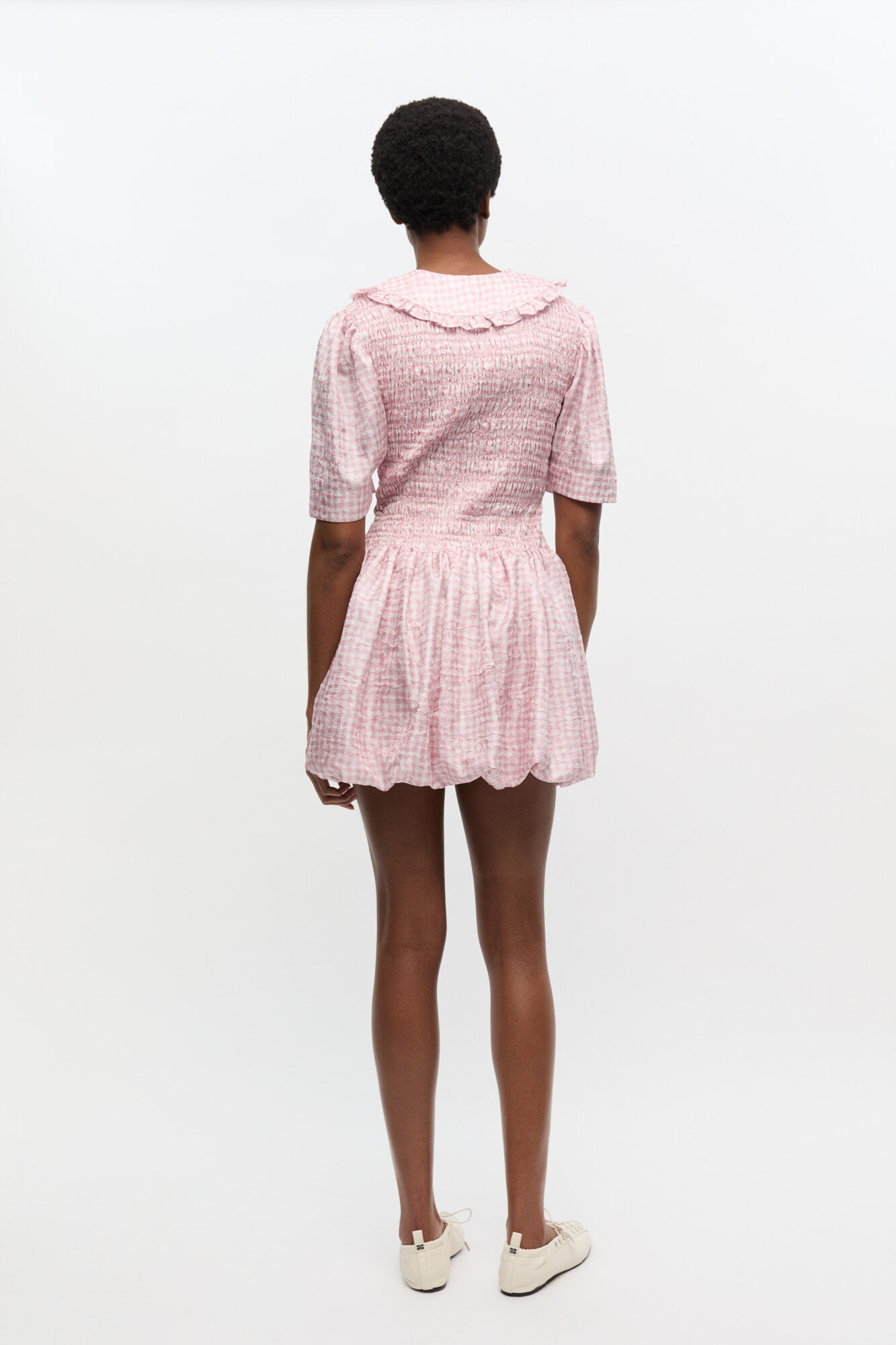 Pink Check Dress, Recycled Polyester, in colour Bleached Mauve - 2 - GANNI