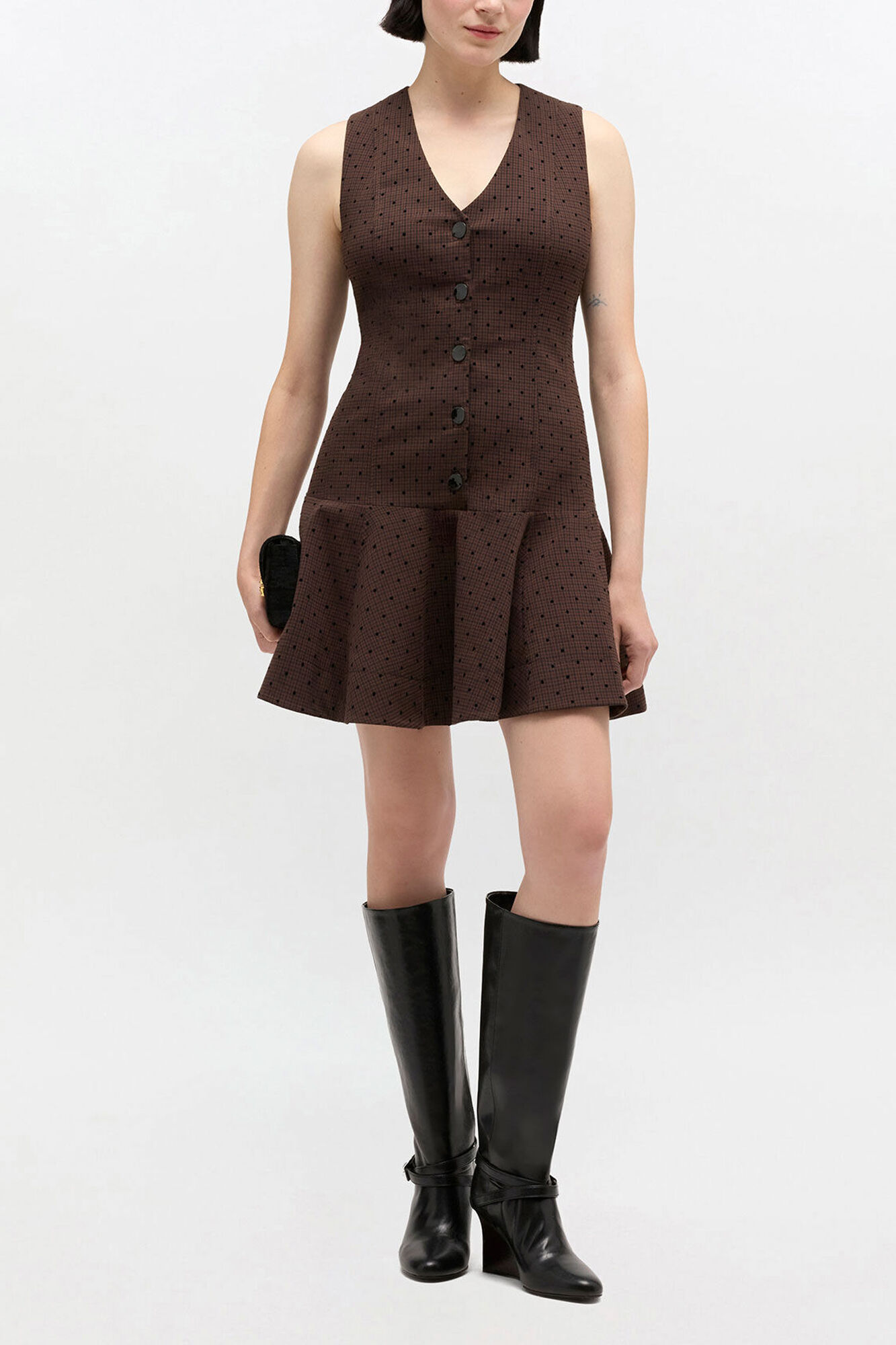 Flock Check Suiting Dress, Recycled Polyester, in colour Chicory Coffee - 1 - GANNI