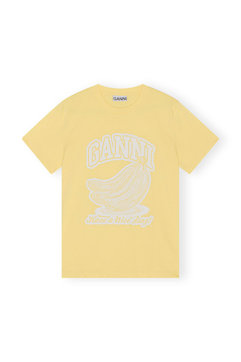 Banana Relaxed T-shirt, Cotton, in colour Lemon Drop - 1 - GANNI