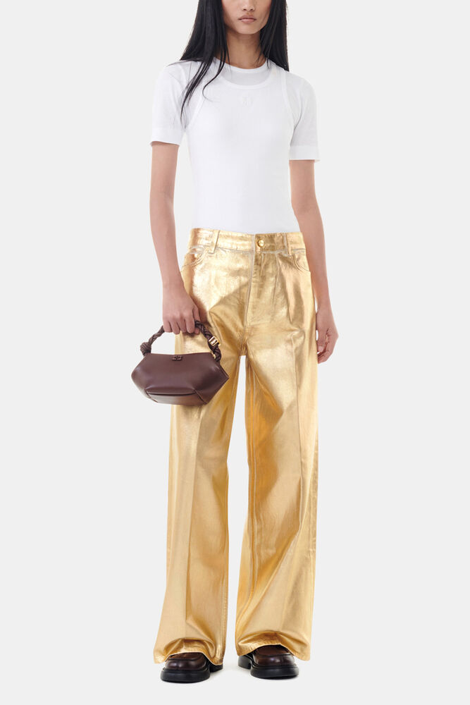 Gold Foil Wide Jeans, Egret