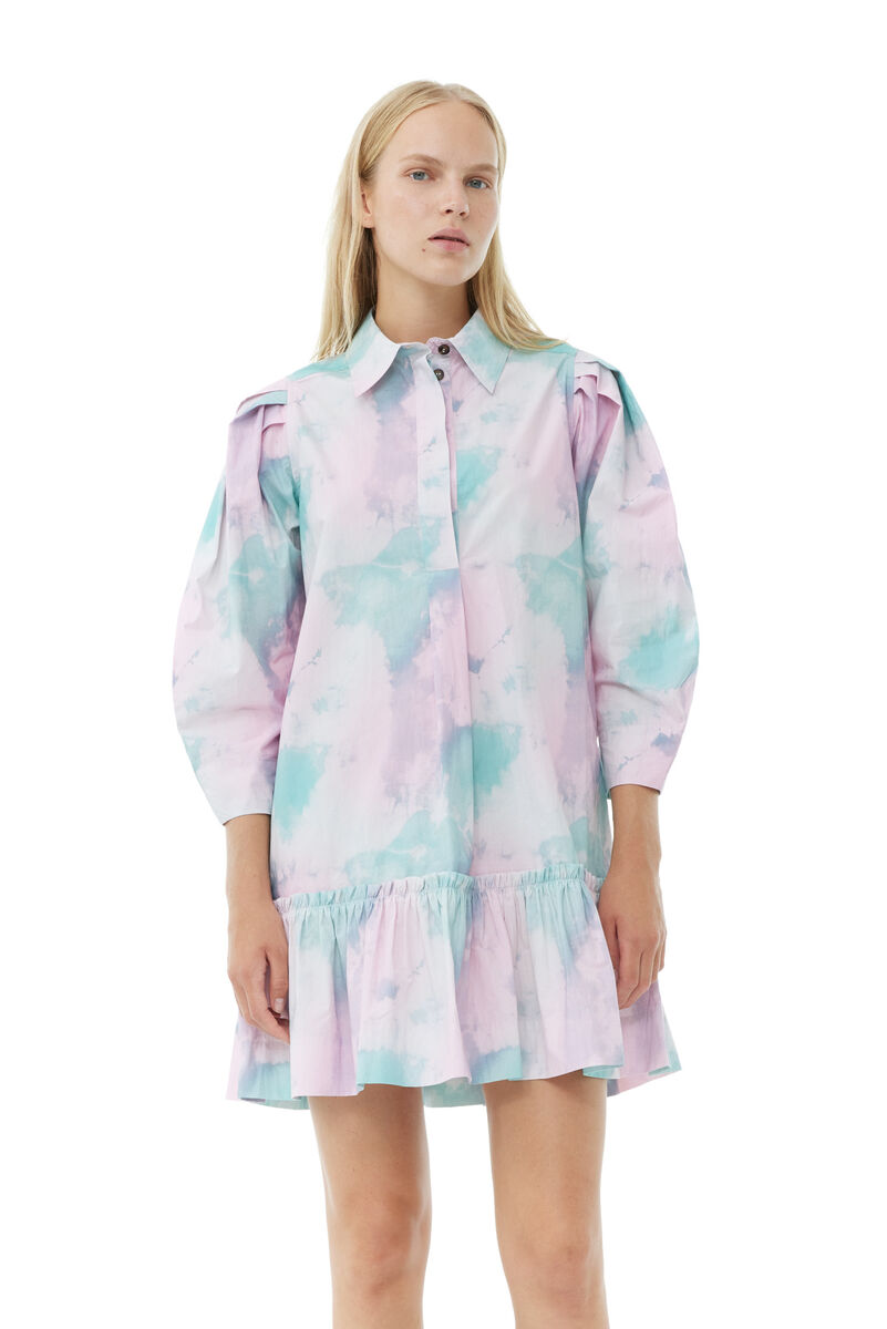 Lilac Printed Cotton Mini Shirt Dress, Cotton, in colour Lilac Sachet - 2 - GANNI