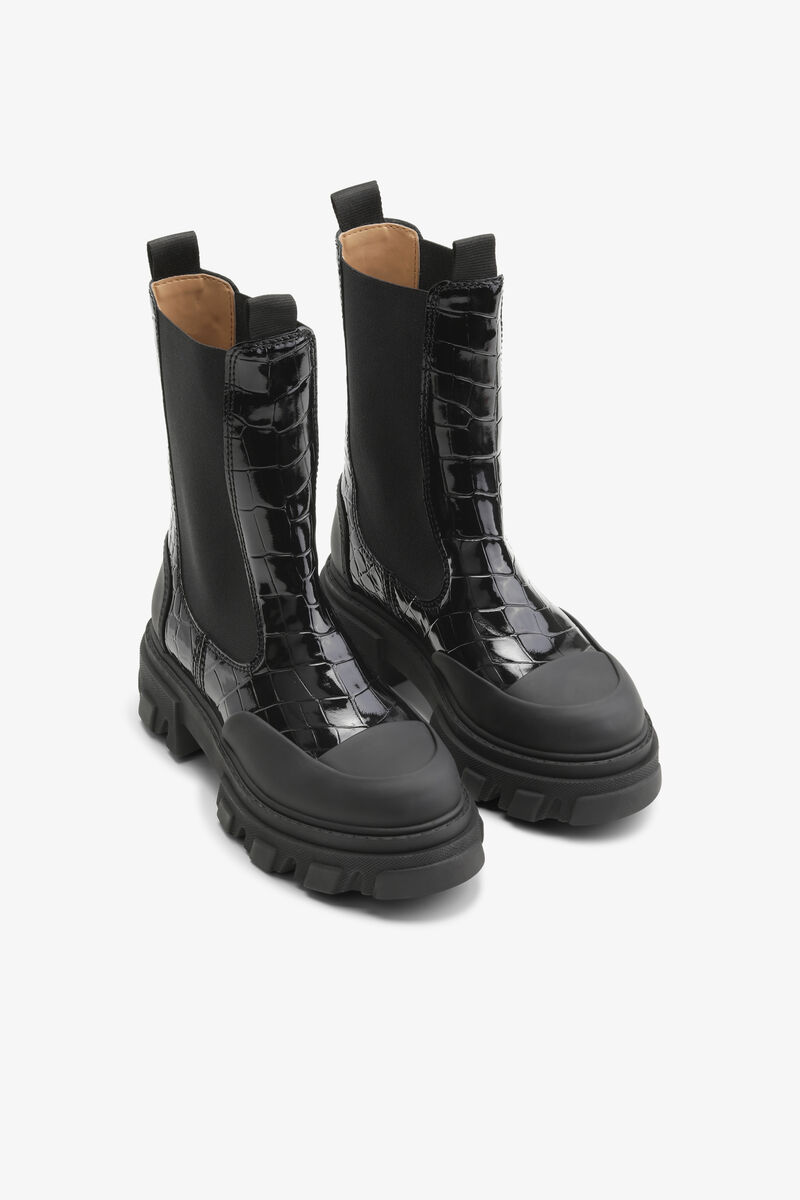 Svarta Lack Croco Chelsea Boots, Polyester, in colour Black - 2 - GANNI