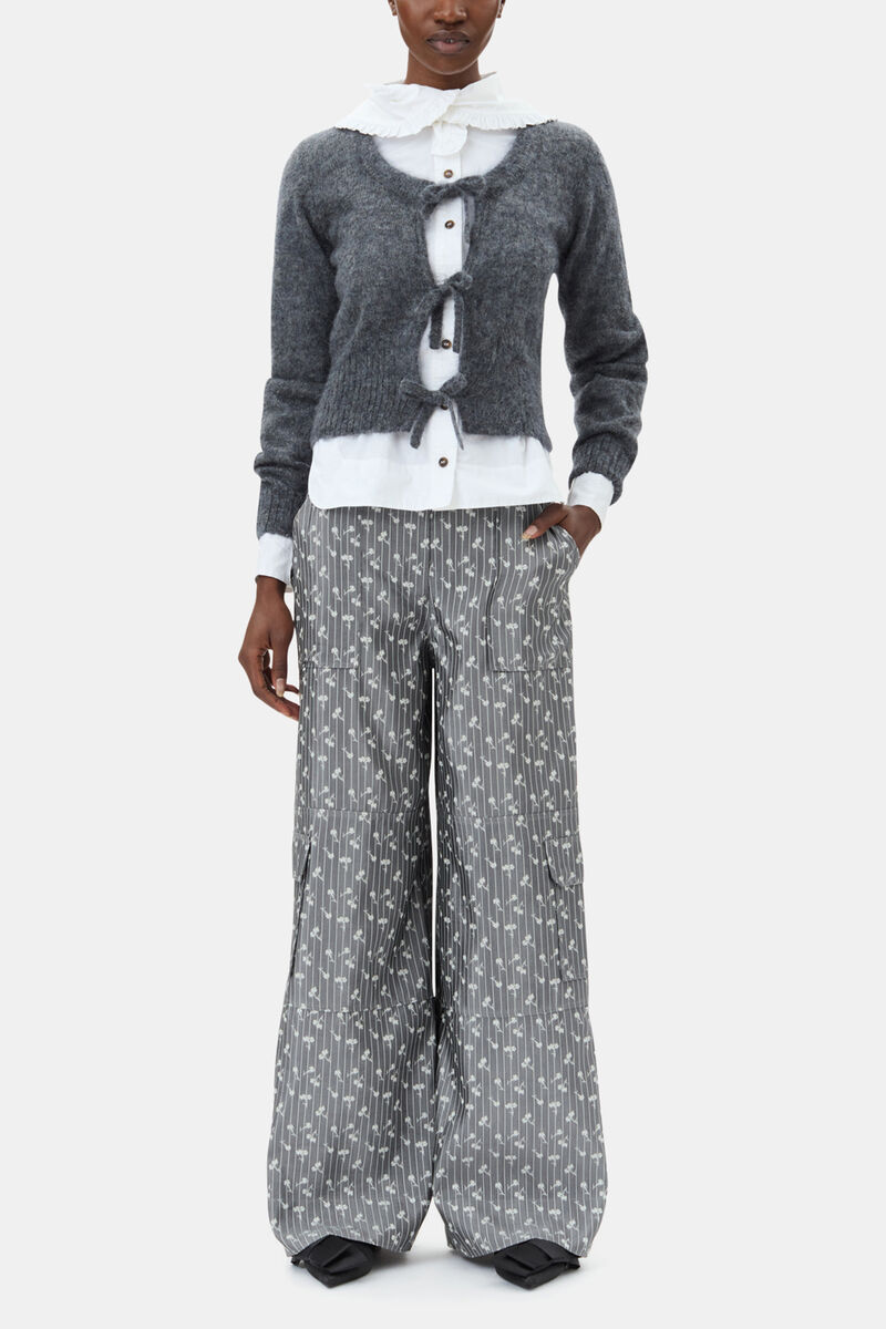 Grey Light Mohair Tie String Cardigan, Mohair, in colour Paloma Melange - 2 - GANNI