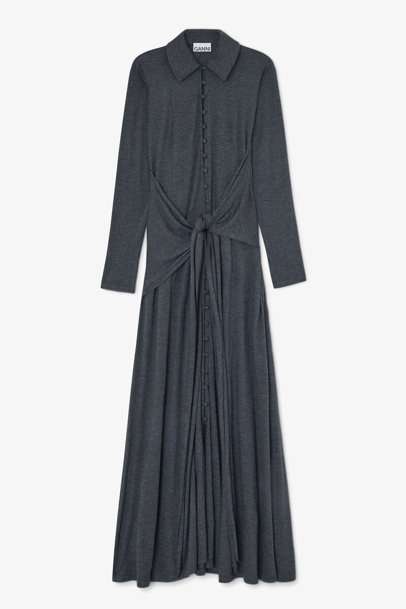 Long Dress in Grey Jersey, Modal, in colour Phantom - 1 - GANNI