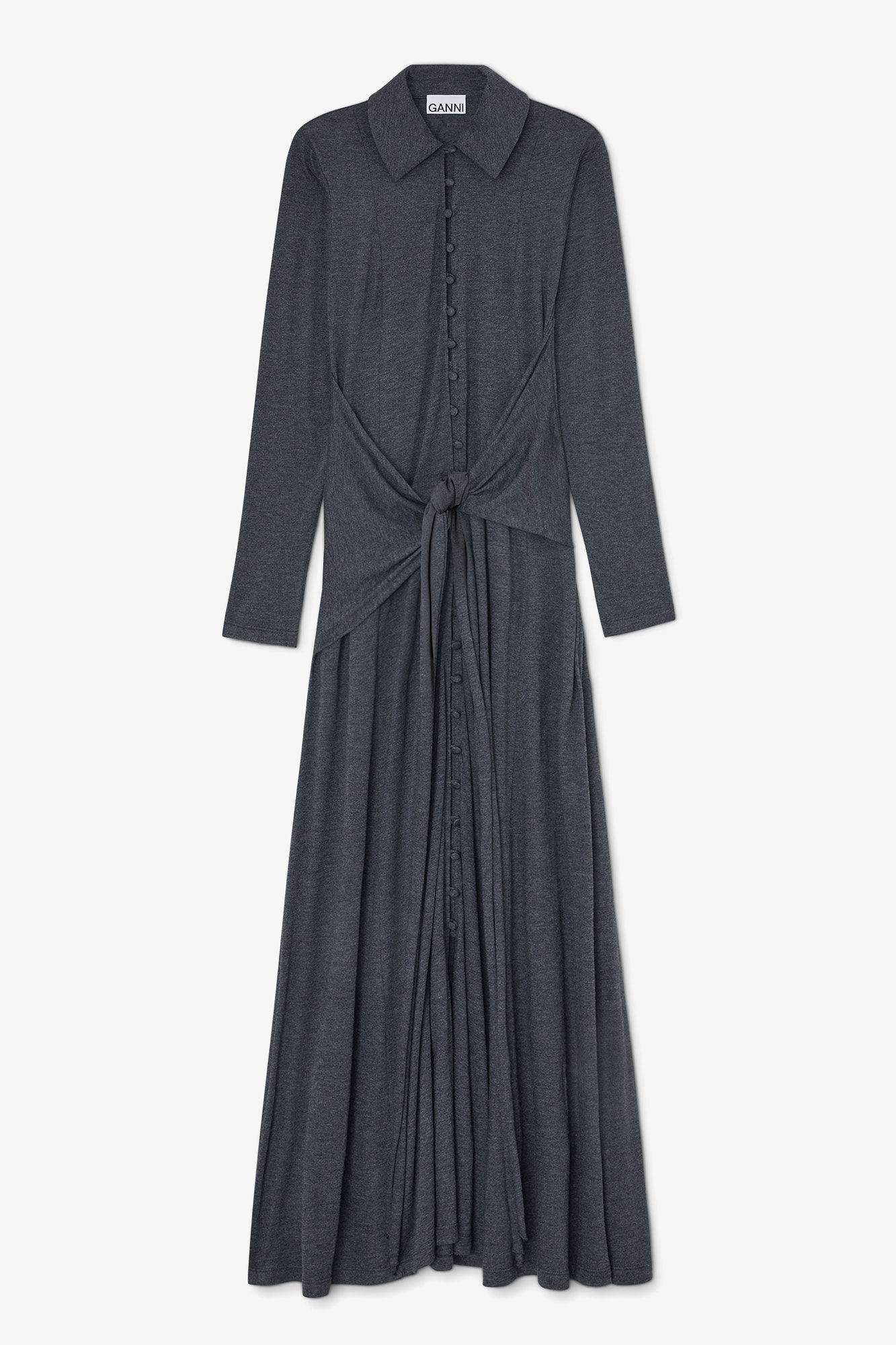 Long Dress in Grey Jersey, Modal, in colour Phantom - 1 - GANNI