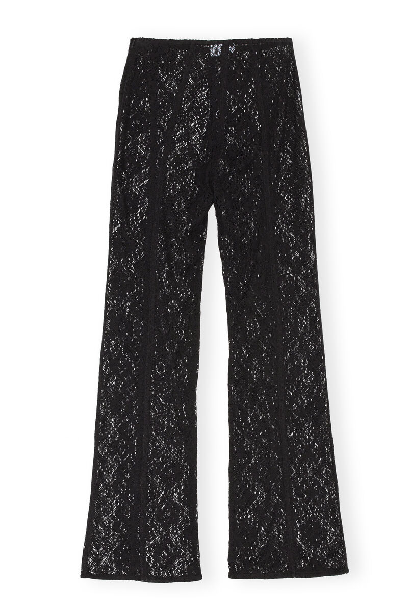 Flared Lace Pants, Cotton, in colour Black - 2 - GANNI