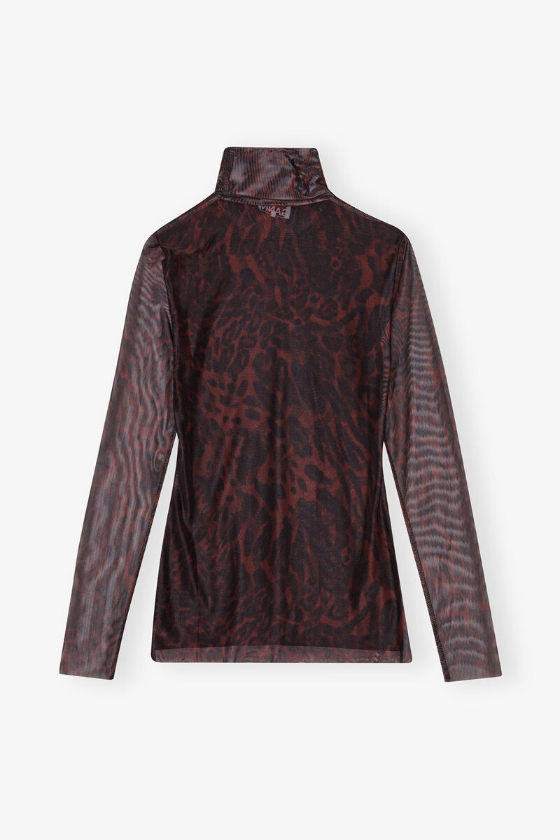 Bitter Chocolate Brown Printed Mesh Long Sleeve Rollneck | GANNI DE