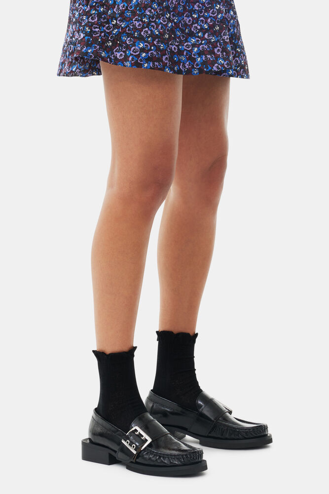 Black Feminine Buckle Loafers, Black