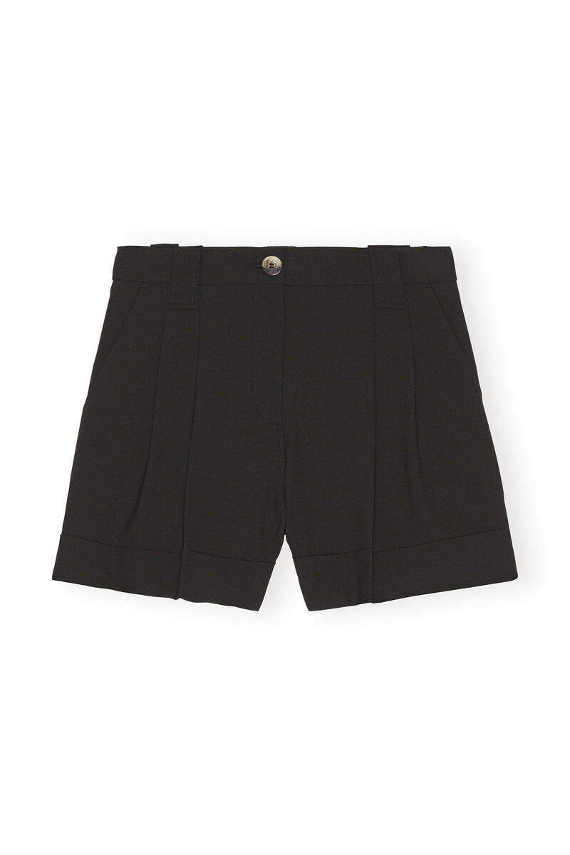Shorts i melerat, löst hängande tyg, Elastane, in colour Black - 1 - GANNI