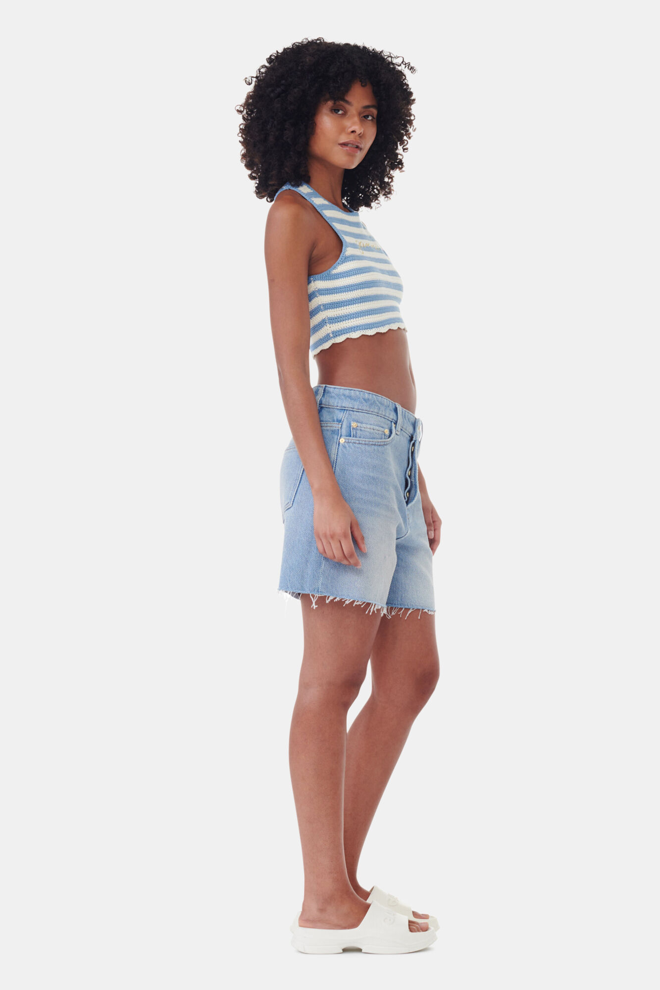 Crochet Racerback Top, Cotton, in colour Glacier Lake - 3 - GANNI