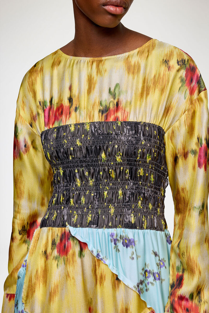 Dress in Multi Printed Silk, Organic Wool, in colour Iced Aqua - 2 - GANNI