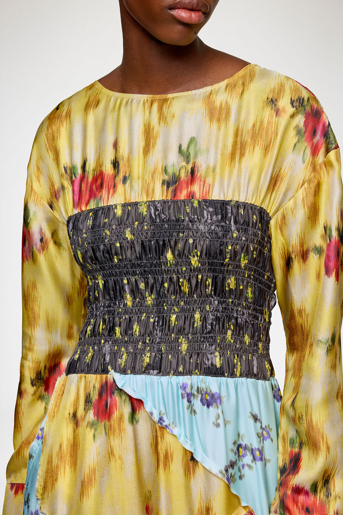 Dress in Multi Printed Silk, Organic Wool, in colour Iced Aqua - 2 - GANNI