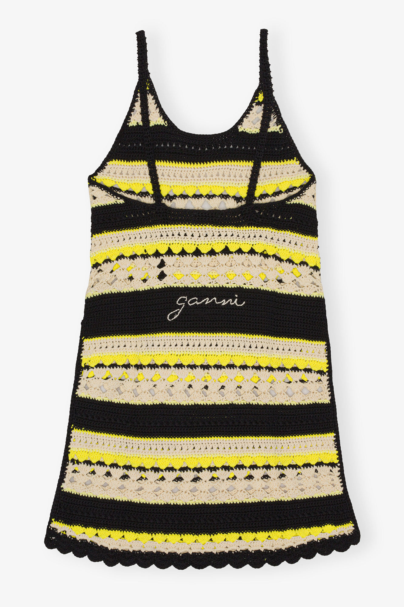Crochet Slip Dress, Cotton, in colour Golden Kiwi - 3 - GANNI