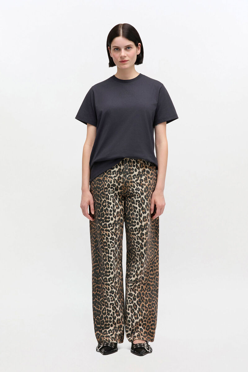 Leopard Printed Lari Jeans, Organic Cotton, in colour Almond Milk - 2 - GANNI