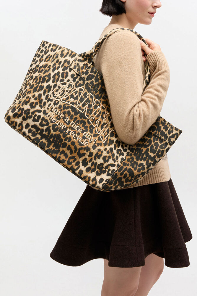 Leopard Medium Tote, Almond Milk
