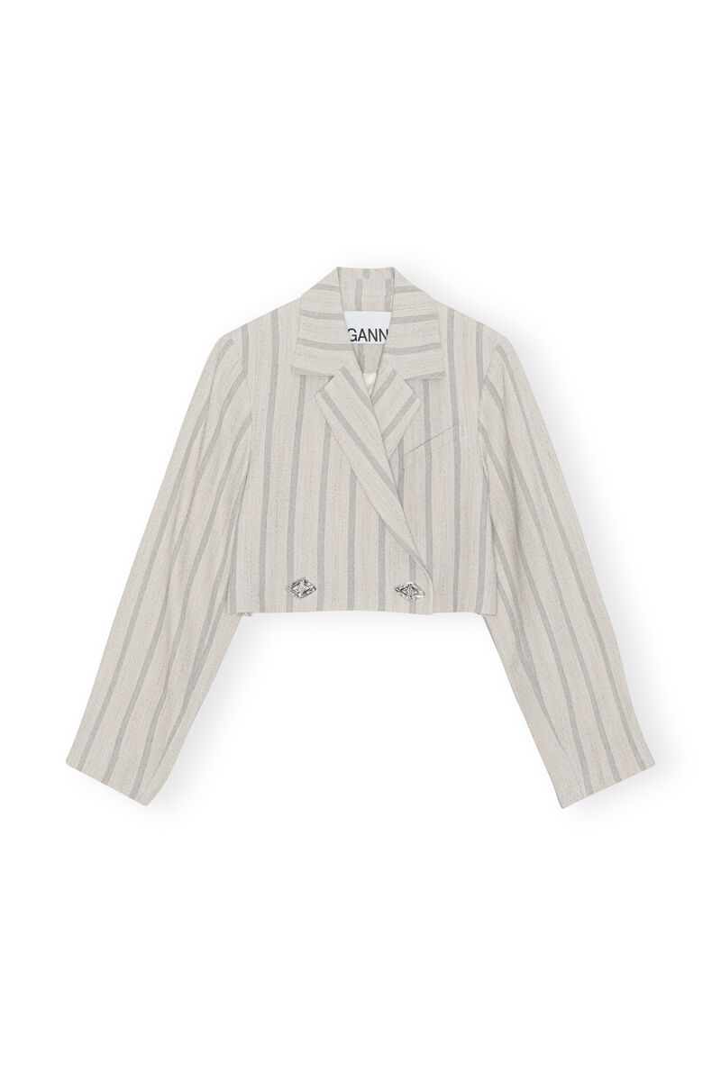 Cropped Blazer, LENZING™ ECOVERO™, in colour Phantom Stripe - 1 - GANNI