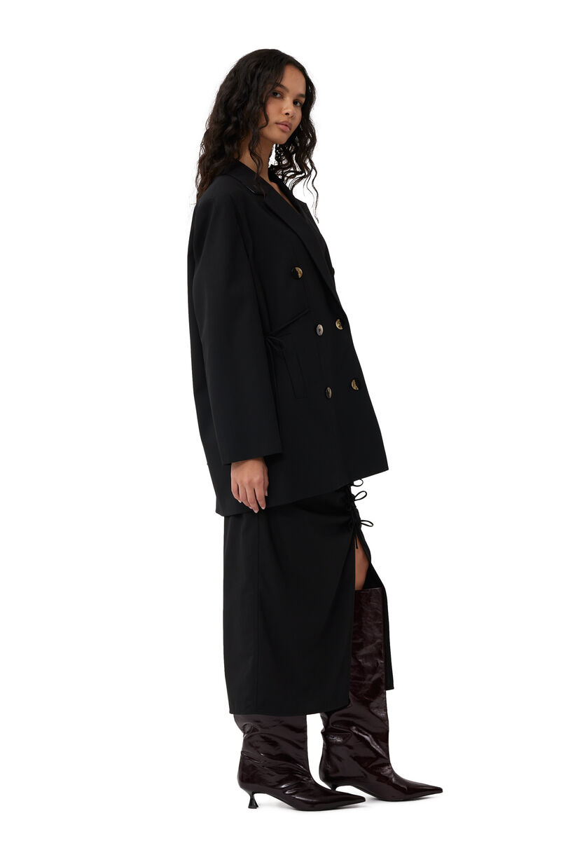 Black Drapey Melange Oversized Blazer, Elastane, in colour Black - 4 - GANNI