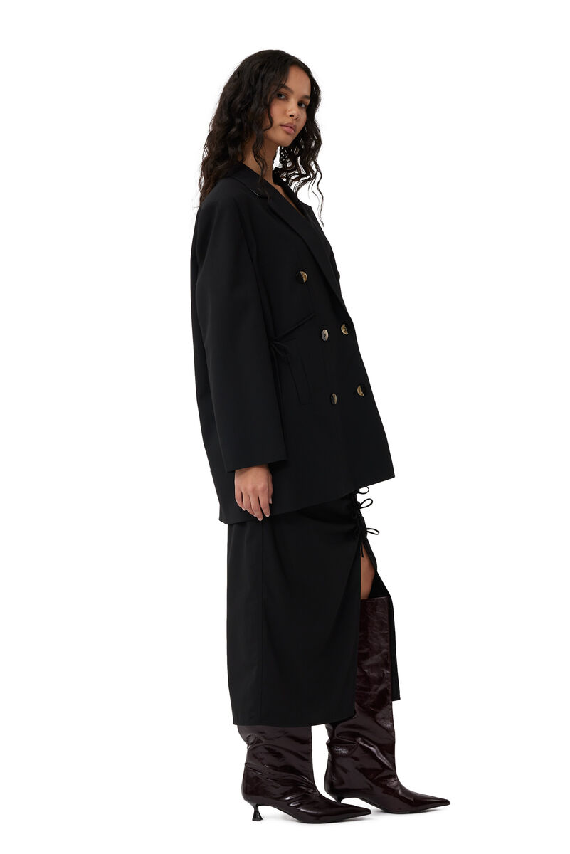 Black Drapey Melange Oversized-blazer, Elastane, in colour Black - 4 - GANNI