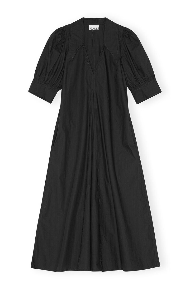 Poplin Midi Dress, Cotton, in colour Black - 1 - GANNI