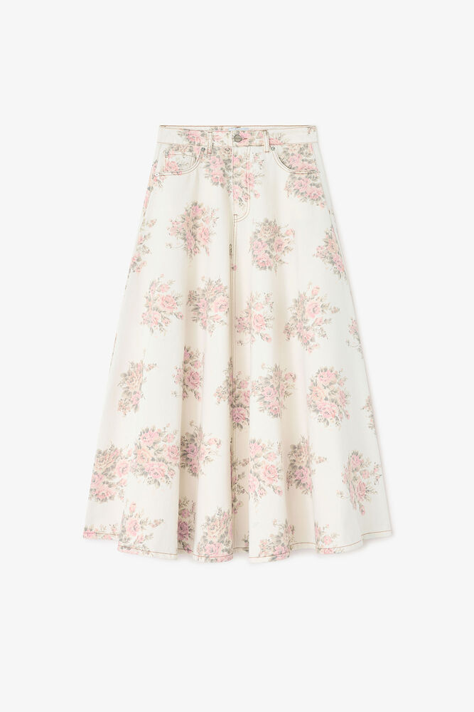 Floral Printed Maxi Skirt, Egret