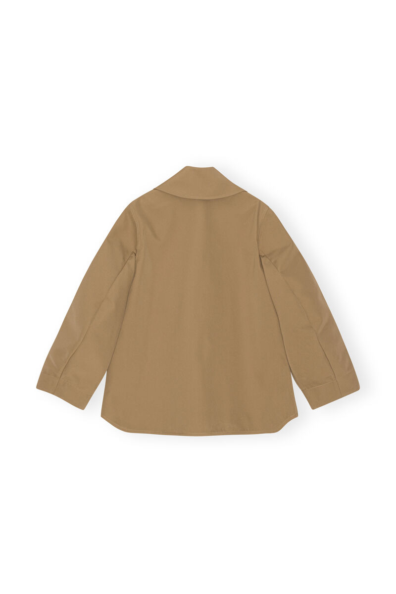 Heavy Twill Asymmetric Jacket, Recycled Polyester, in colour Petrified Oak - 2 - GANNI