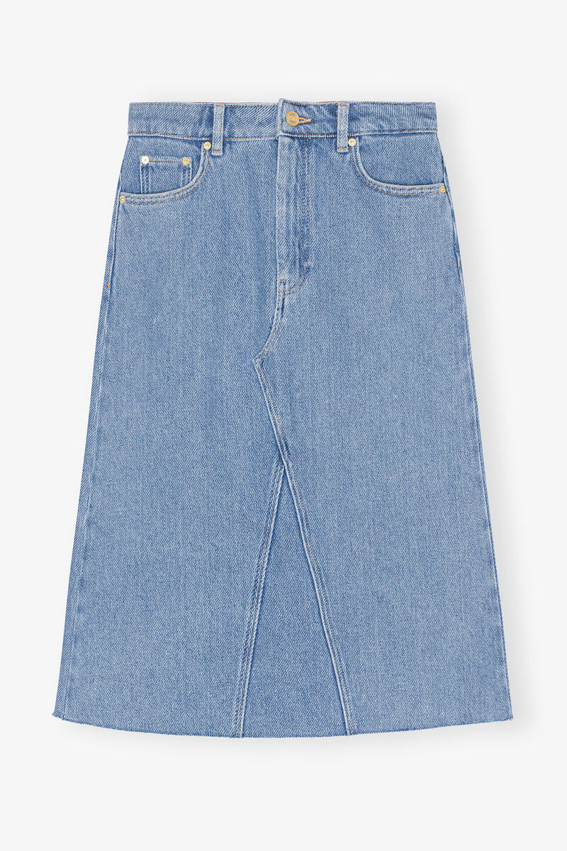 Midikjol i kraftig denim, Cotton, in colour Light Blue Stone - 3 - GANNI