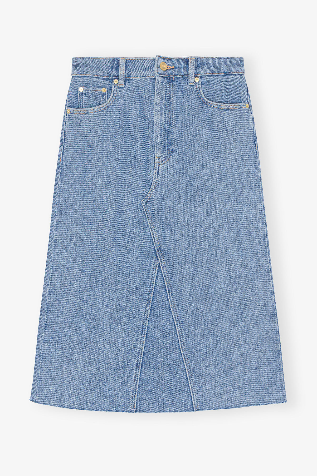 Midikjol i kraftig denim, Cotton, in colour Light Blue Stone - 3 - GANNI