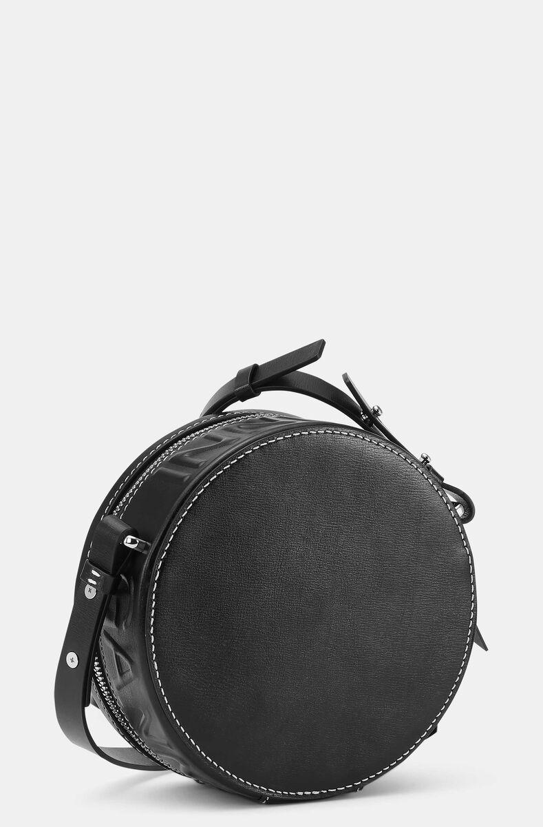 Rund crossbody-väska med logga, Leather, in colour Black - 2 - GANNI