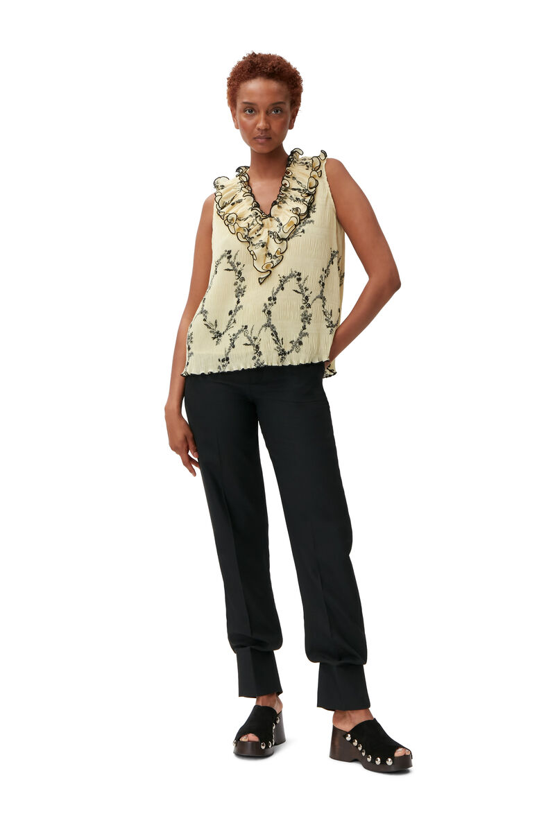 Ruffled Sleeveless Blouse, Recycled Polyester, in colour Floral Shadow Flan - 1 - GANNI