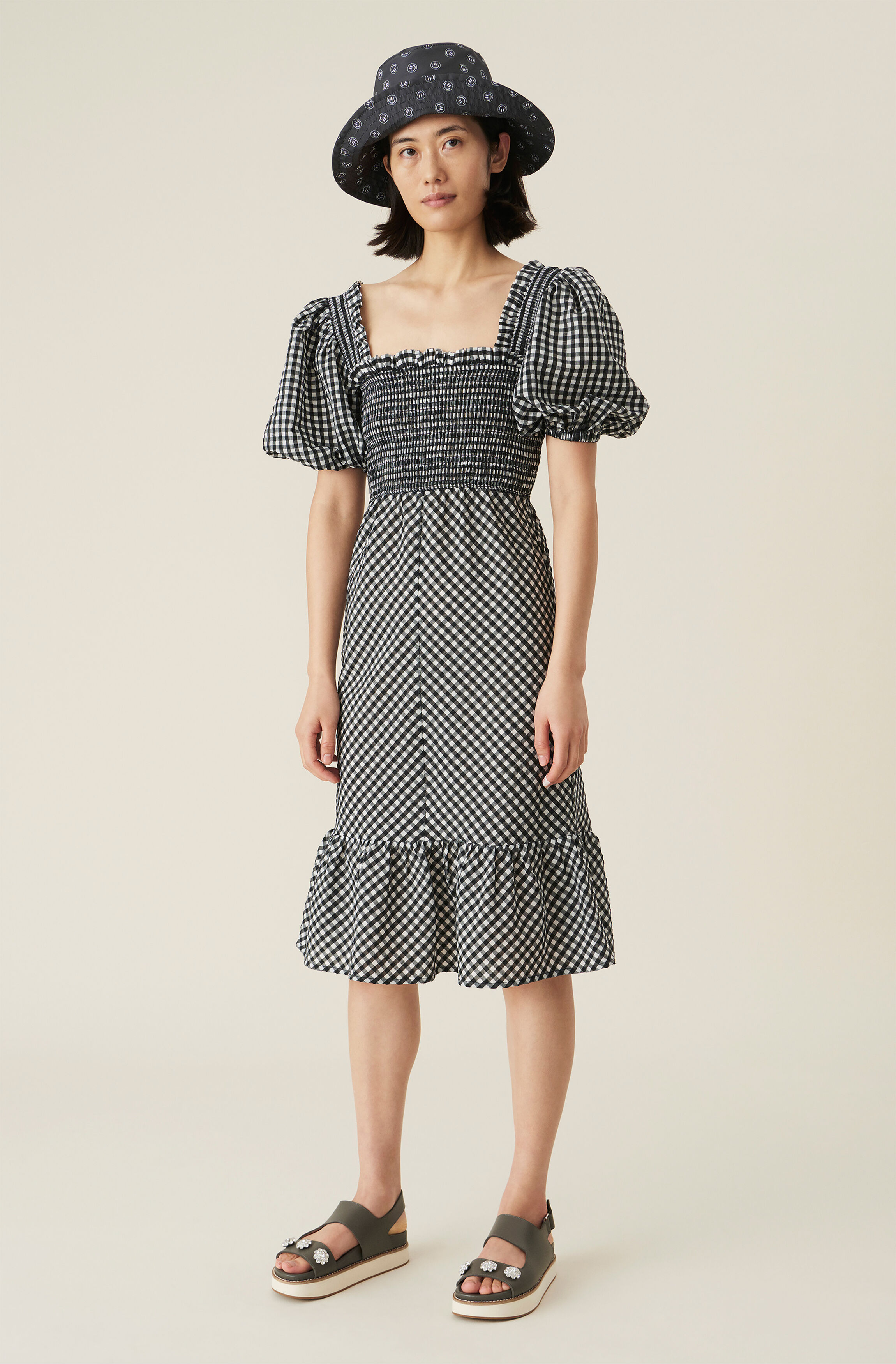 Ganni dress seersucker clearance