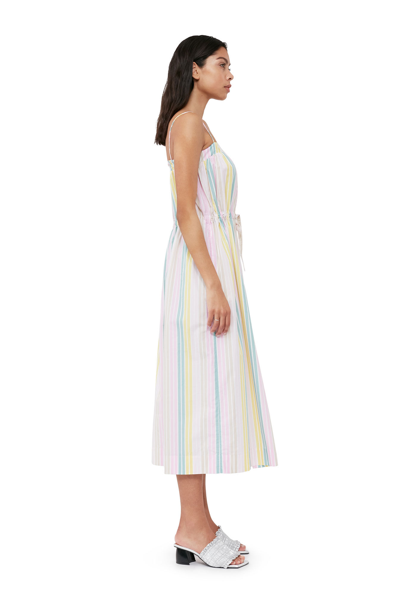 Gestreiftes Maxi-Trägerkleid aus Cotton, Cotton, in colour Multicolour - 3 - GANNI