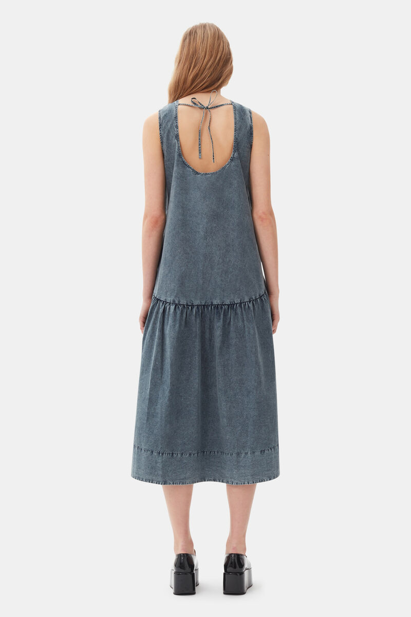 Blue Cotton Poplin Open Back Midi Dress, Cotton, in colour Sky Captain - 4 - GANNI