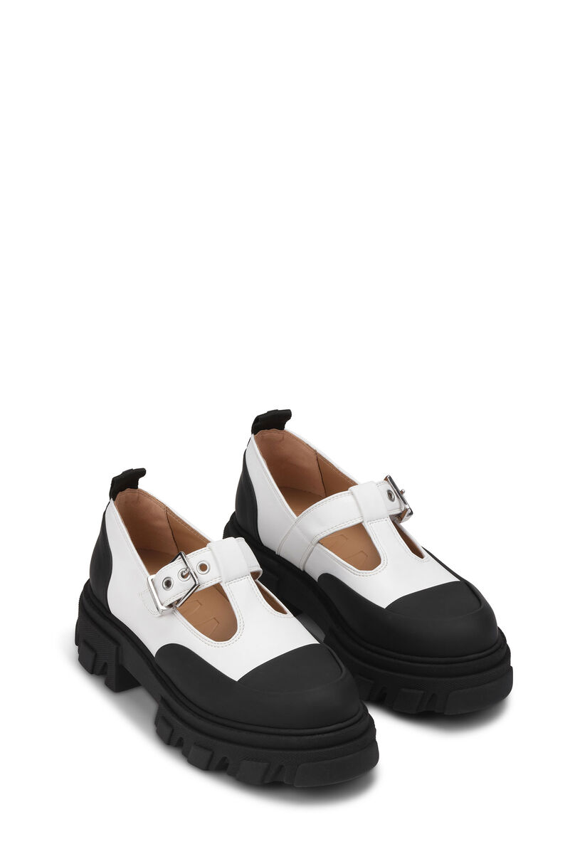 White Cleated Mary Jane Shoes, Polyester, in colour Egret - 2 - GANNI