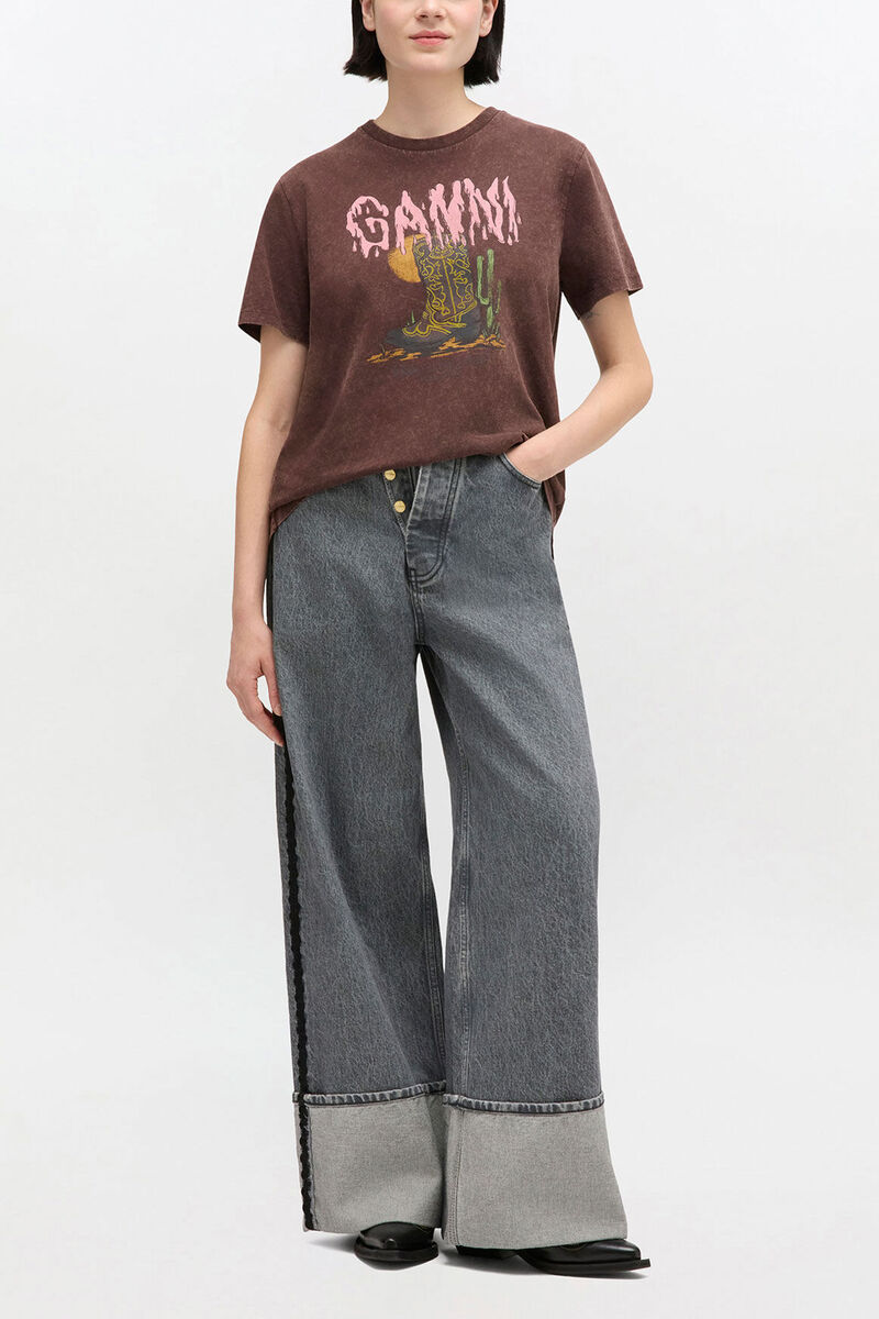 Vintage Wash T-shirt, Recycled Cotton, in colour Chocolate Plum - 2 - GANNI