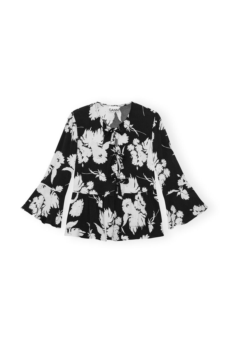 Printed Crepe Peplum Bluse, LENZING™ ECOVERO™, in colour Black - 1 - GANNI
