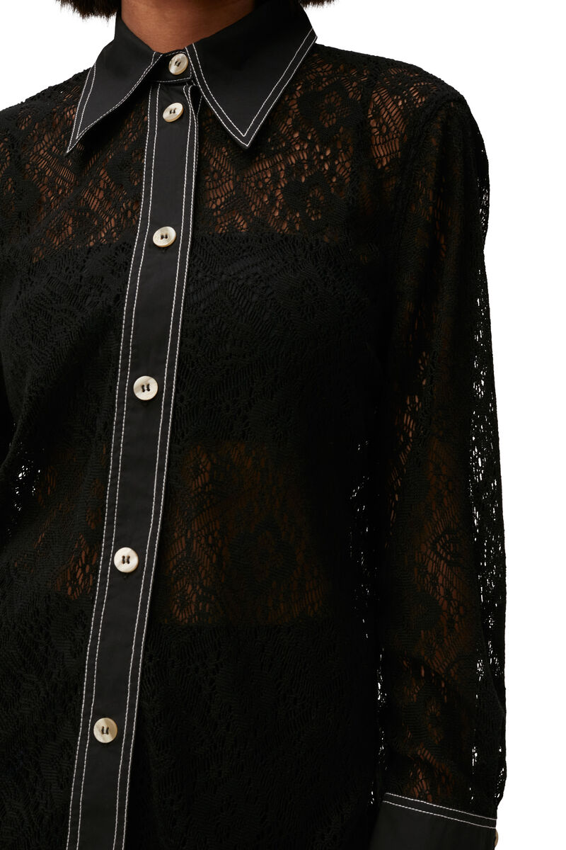 Lace Shirt , Cotton, in colour Black - 3 - GANNI