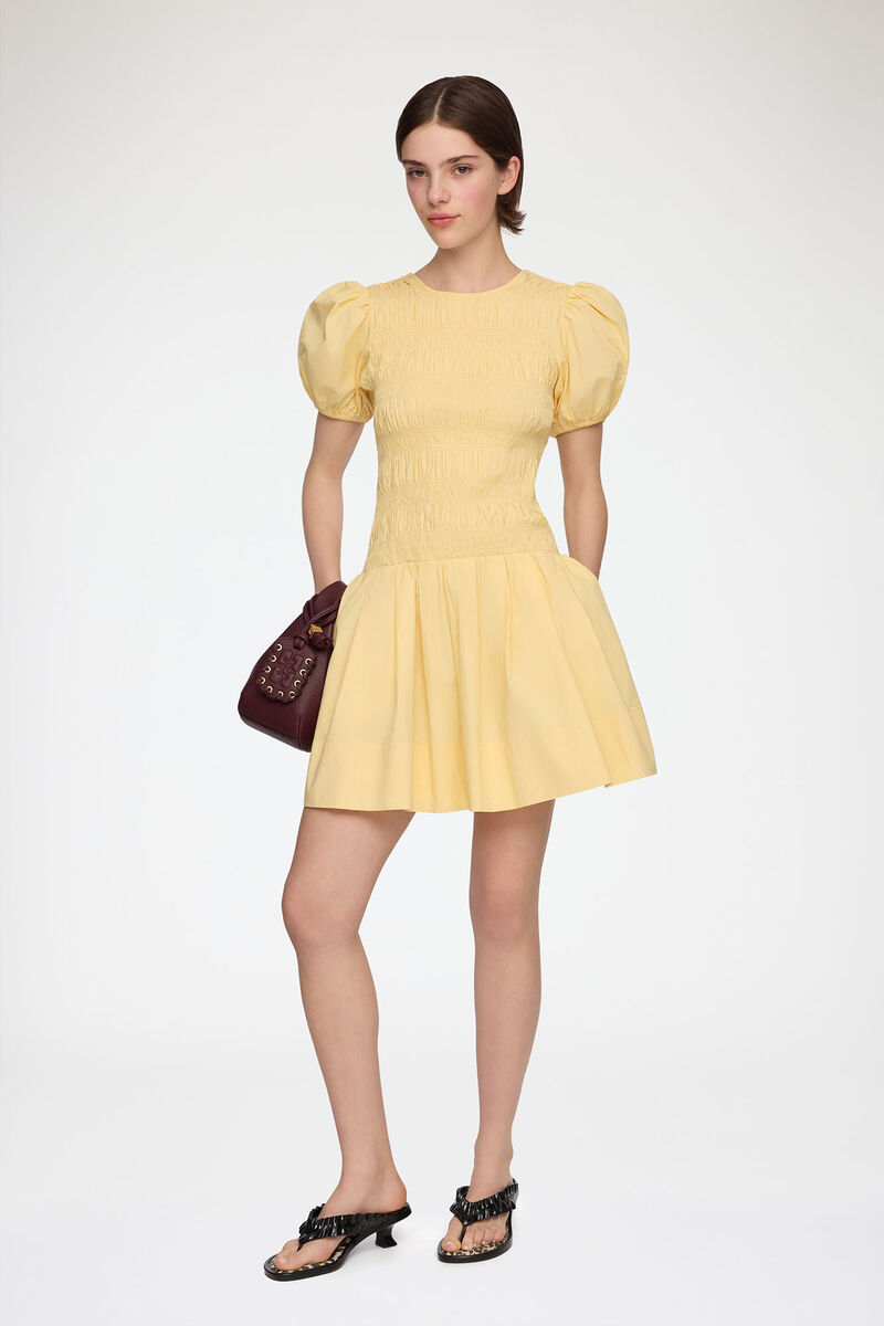Mini Dress in Yellow Cotton, Organic Cotton, in colour Italian Straw - 1 - GANNI