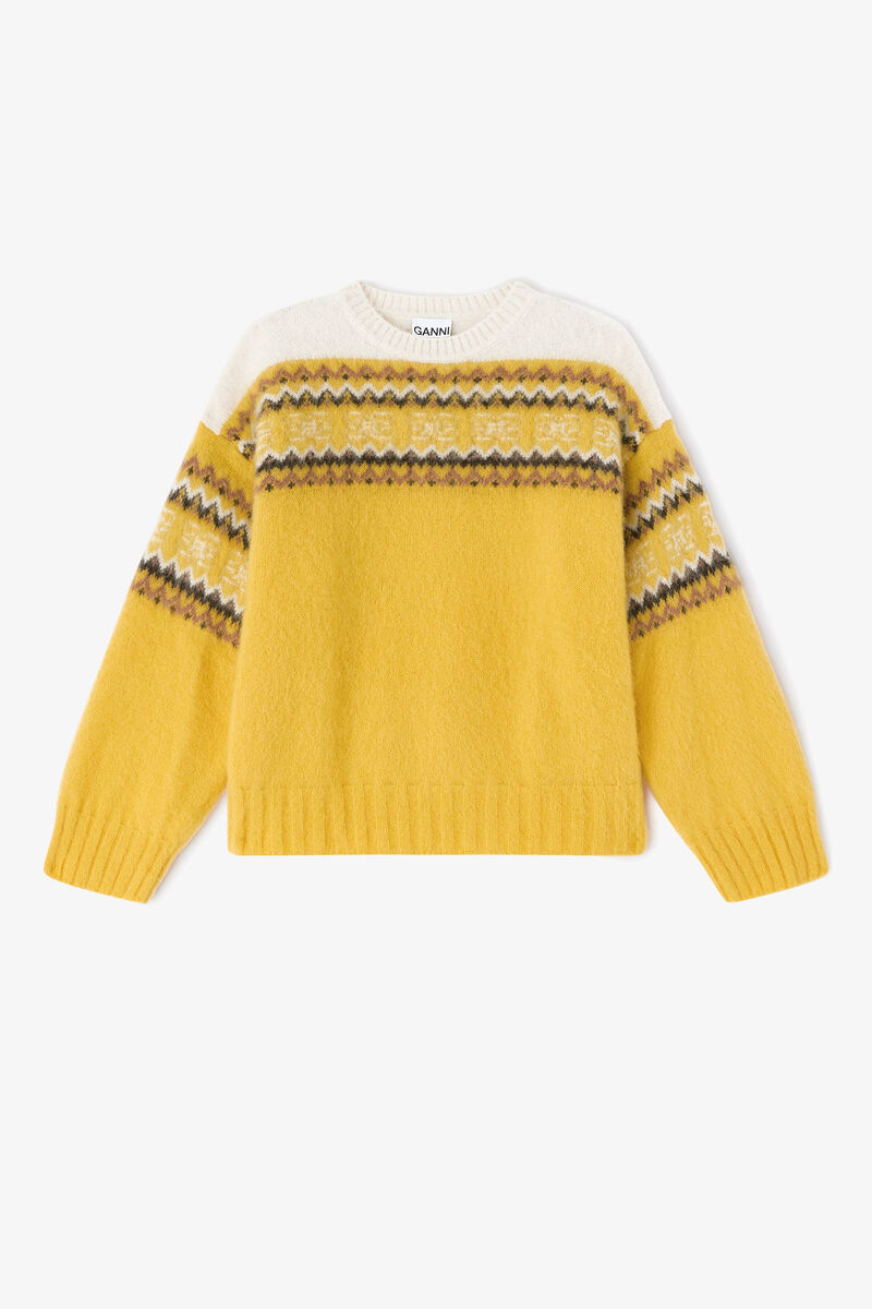 Yellow Intarsia Jumper, in colour Blazing Yellow - 1 - GANNI