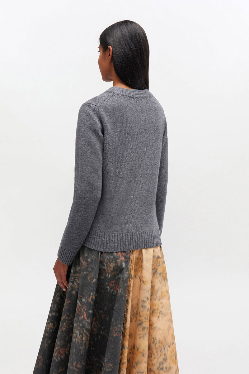 Grey Wool Mix Cardigan, Viscose, in colour Charcoal Grey - 3 - GANNI